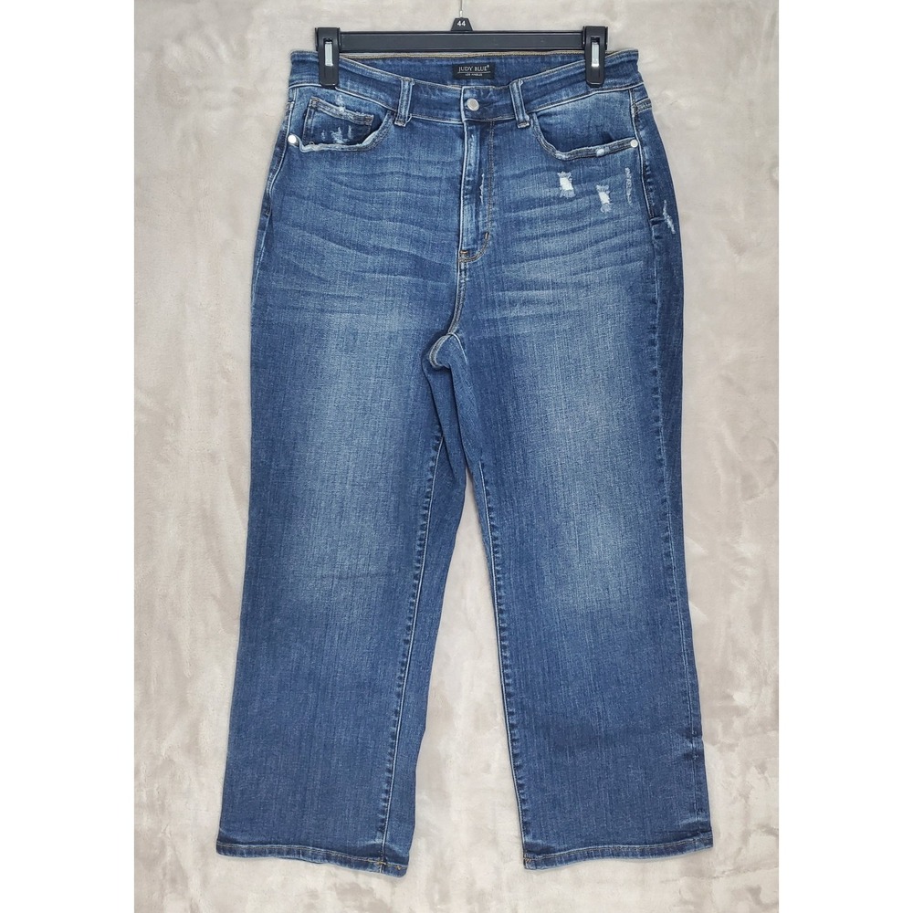 Judy Blue Jeans Wide Leg Crop Womens 16W High Rise Distressed Blue Stretch EUC